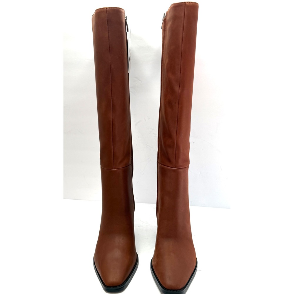Nine West Women Zazz Tall Wide Calf Leather Dress Boots Caramel Leather 8.5M NWT